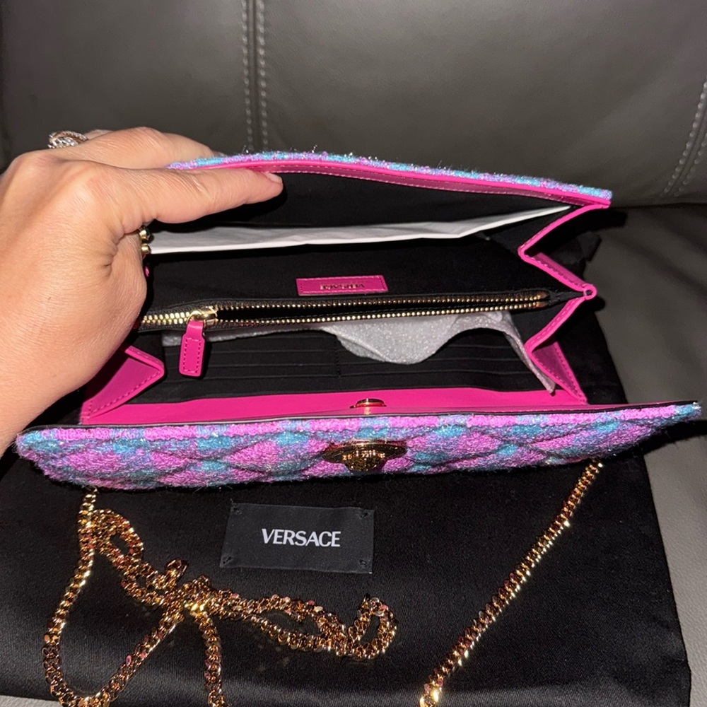 VERSACE Tweed Quilted Medusa Wallet on Chain Crossbody ⚡️w/ dust bag - Picture 3 of 5